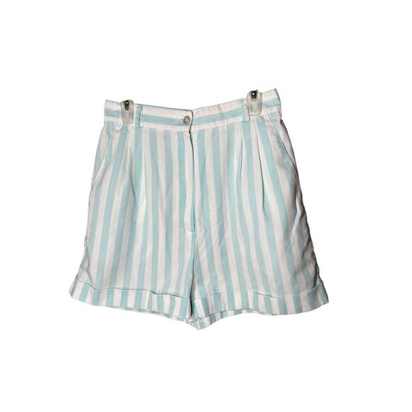 Vintage Blue and White Striped High Waisted Shorts 25 inch Waist - Picture 1 of 4